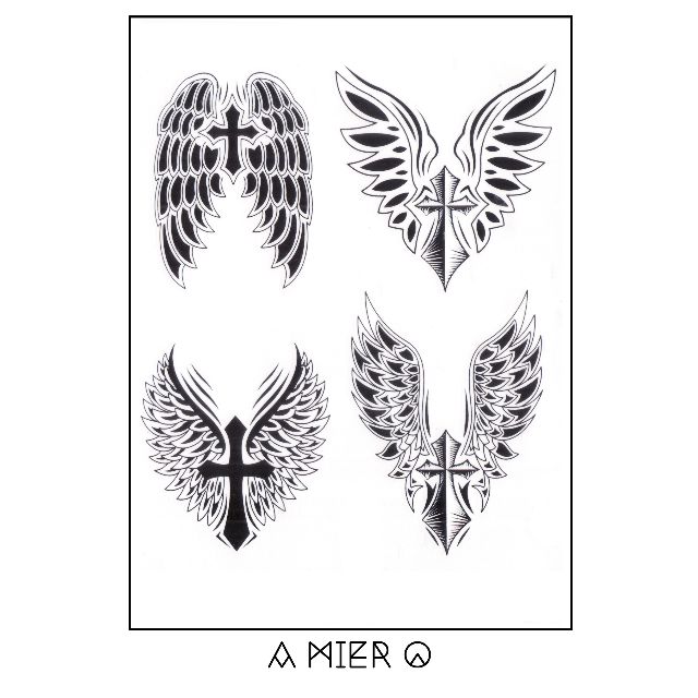 Temporary Tattoo Cross With Angel Wings Design Craft Artwork On Carousell