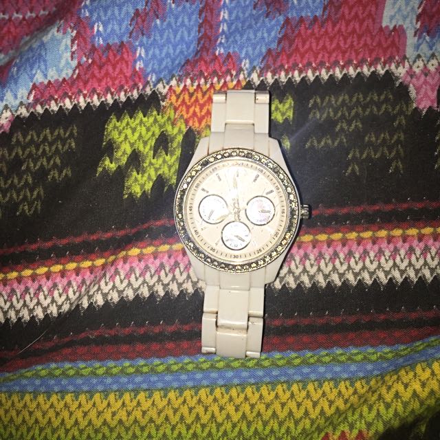 Fossil white ceramic watch with stones 