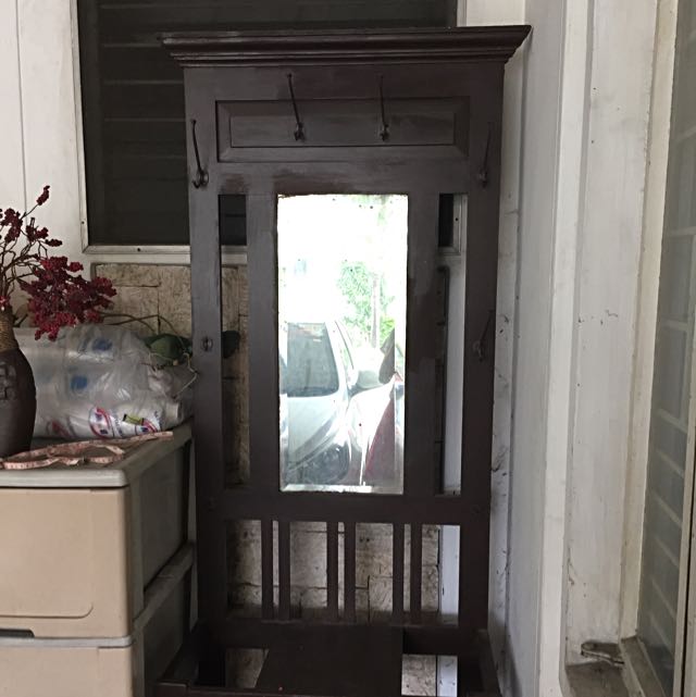 Antique Hat Rack With Mirror, Furniture & Home Living, Home Decor