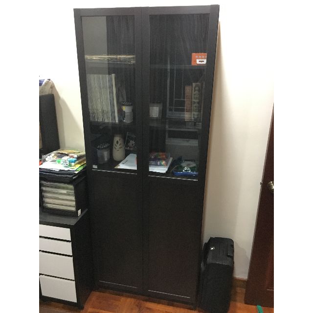 Ikea Black Billy Bookcase With Half Glass Door 80cm L X30cm W