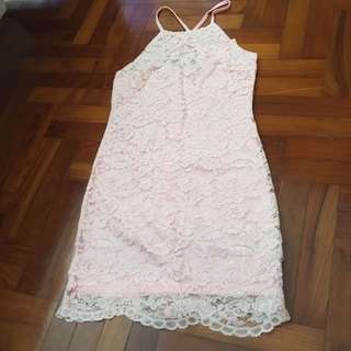 -pending- Crochet Lace Halter Cross Back Pink Dress