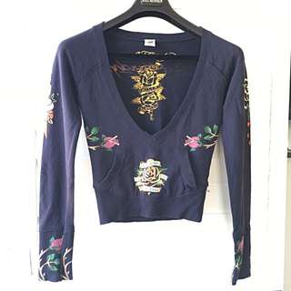 Ed Hardy | XS Navy Printed Top