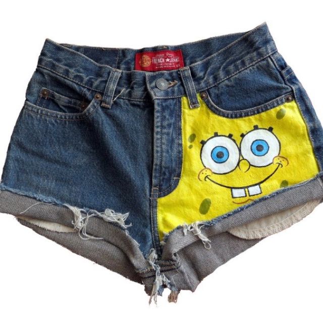 Never Worn Handpainted Spongebob Shorts Size 4 6 Women S Fashion