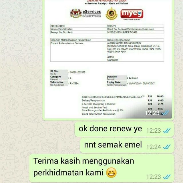 renew roadtax tanpa geran
