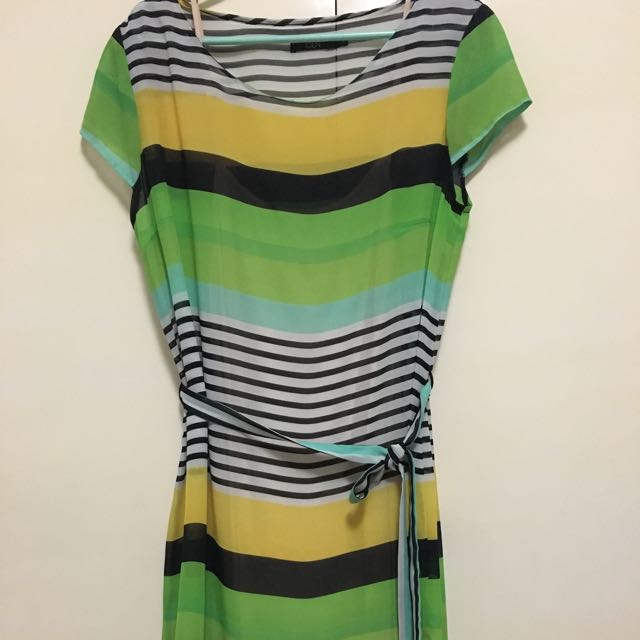 yellow black and white striped dress
