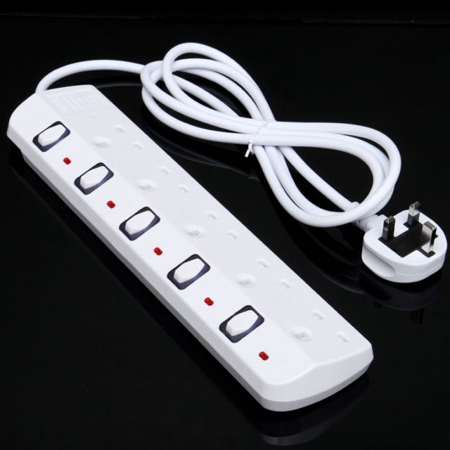5 Socket Gang Way Plug Electric Power Mains Extension Lead Cable