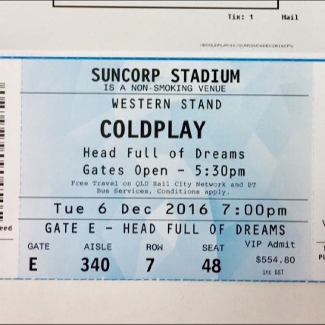 Coldplay A Head Full Of Dreams Vip Ticket Brisbane 6 Dec 16 Entertainment Events Concerts On Carousell Get great 2021 coldplay tickets from bigstub right now! carousell