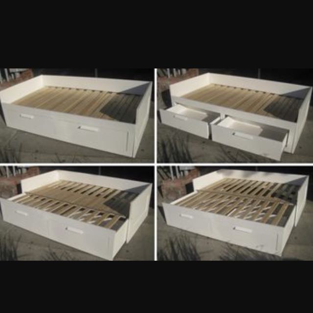 Preloved IKEA BRIMNES singletoqueen convertible bed (frame only