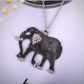 Rhinestone Elephant Pendant With Silver Necklace (SALE Until End Of Nov 2016)