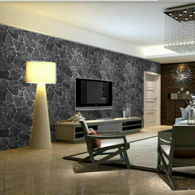 Brand New Black Relaxing Water Stone Wallpaper Design For Living Room Dinning Area Tv Background Wallpaper Furniture On Carousell