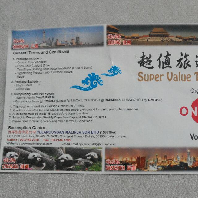 Travel Voucher China Trip Tickets Vouchers Gift Cards Vouchers On Carousell