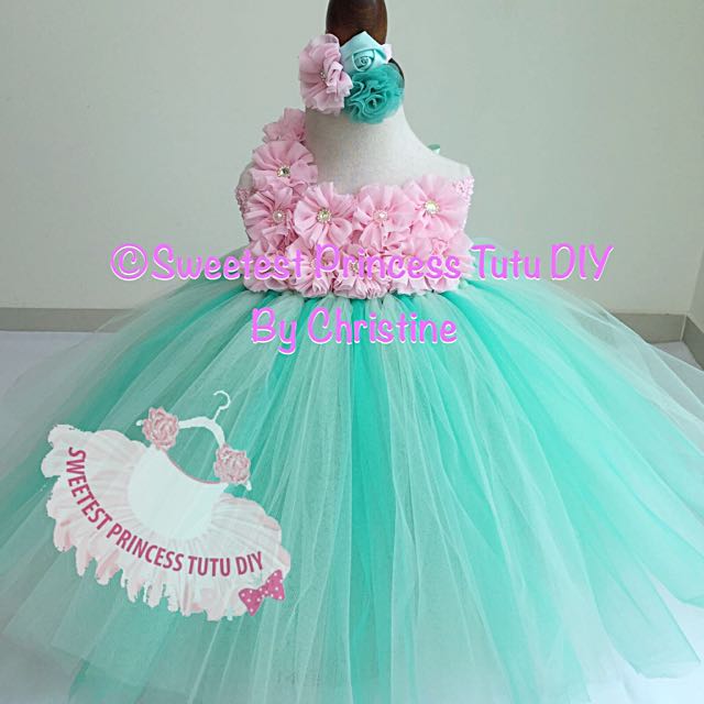 mint green and pink dress