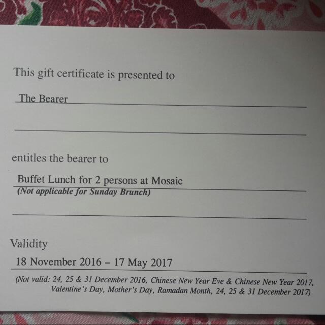 (Markdown Price)Lunch Buffet Voucher(2pax)at MANDARIN ORIENTAL HOTEL