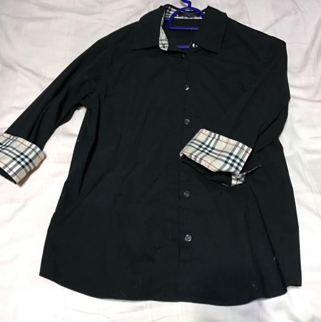 Burberry Black 3/4 Sleeve Shirt, Women's Fashion, Tops, Shirts on Carousell