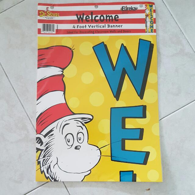 Eureka Dr Seuss Vertical Classroom Banner Cat In The Hat Welcome