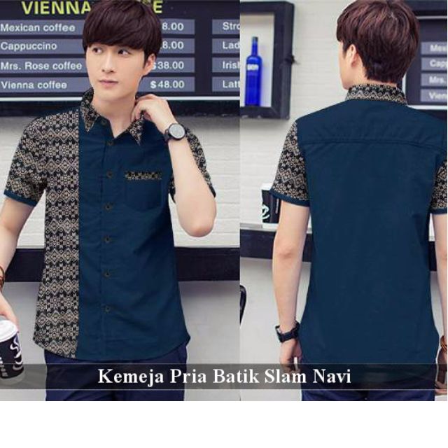 Kemeja Pria Bagus Fashion Pria Keren Batik Slam Navi Olshop Fashion Olshop Pria Di Carousell