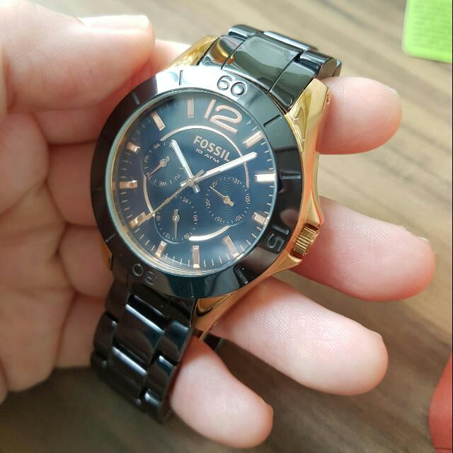 Fossil Black and Rose Gold Ceramic Watch