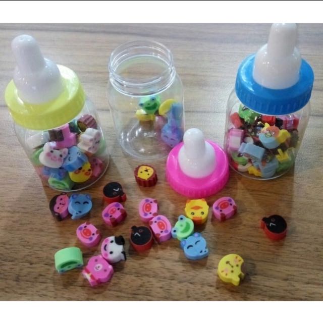 Cute Mini Animal Erasers In A Milk Bottle, Hobbies & Toys, Stationery &  Craft, Stationery & School Supplies on Carousell