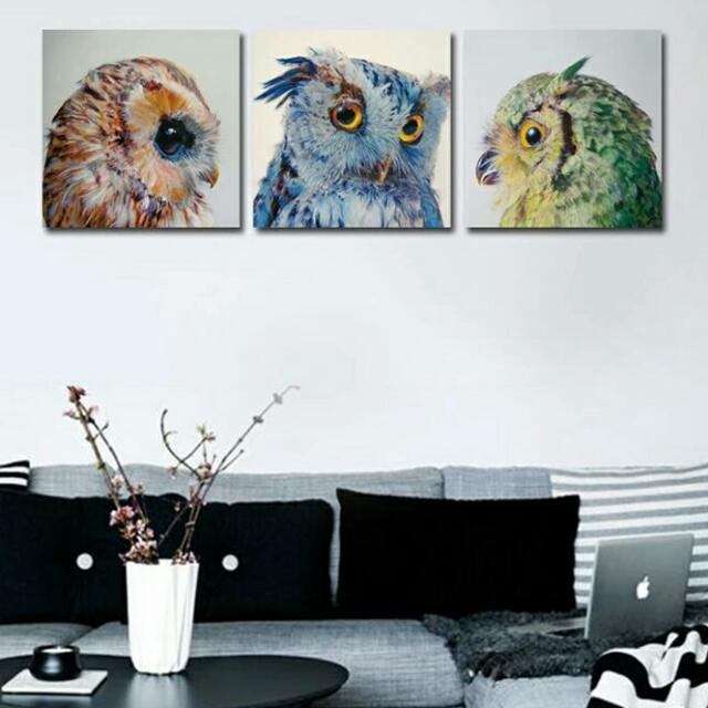 Framed Cute Owl Canvas Paintings Modern Bird Wall Christmas Canvas