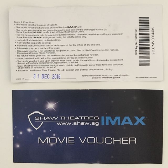 Shaw theatres IMAX Movie voucher, Tickets & Vouchers, Vouchers on Carousell