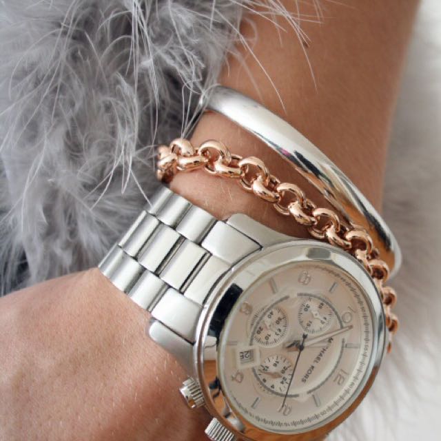 Michael Kors Oversized Runway Watch Silver Luxury Watches on Carousell