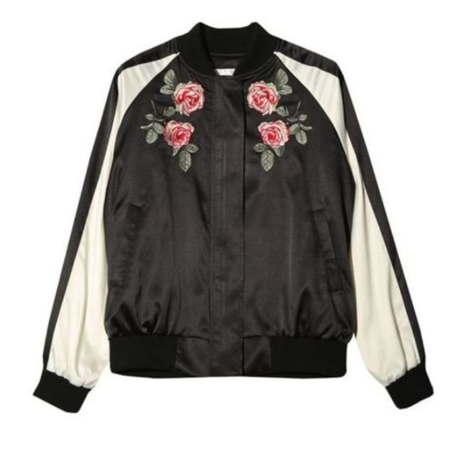 Rose embroidered bomber jacket outlet