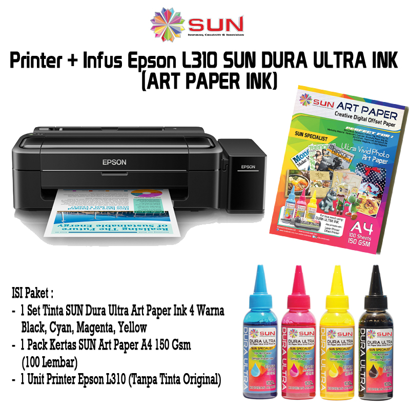 Printer Epson L310 SUN Dura Ultra Art Paper Ink + SUN Art Paper A4 150, Elektronik, Komputer