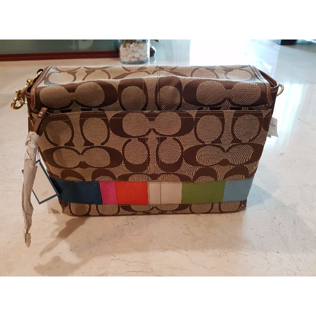 Coach Signature Khaki Multicolor Stripe LG Messenger Baby Diaper Bag