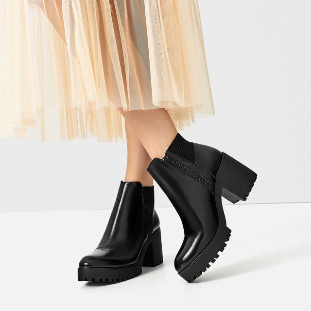 Zara Track Heel Ankle Boots in Black — UFO No More
