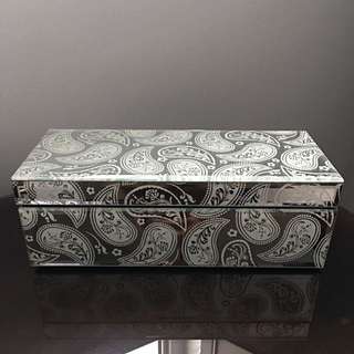 Glass Jewelry Box - White Paisley