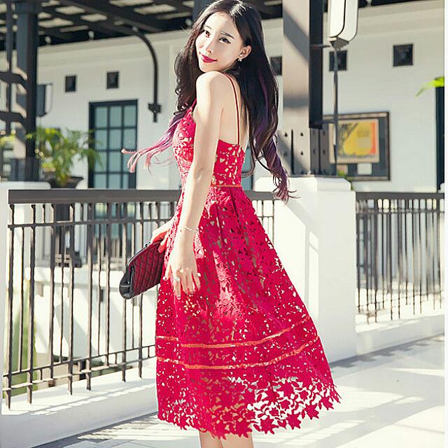 Red Embroidered Lace Overlay Cami Dress Women s Fashion Dresses Sets Evening Dresses Gowns on Carousell