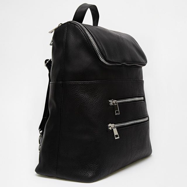 asos black leather backpack