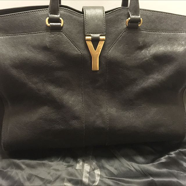 Saint Laurent Ysl Cabas Chyc Large Leather East West Bag in Gray