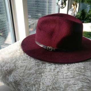 Burgundy Wide Rimmed Hat