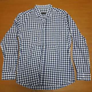ORIGINAL MASSIMO DUTTI Navy Blue WHITE CHECKERED SHIRT