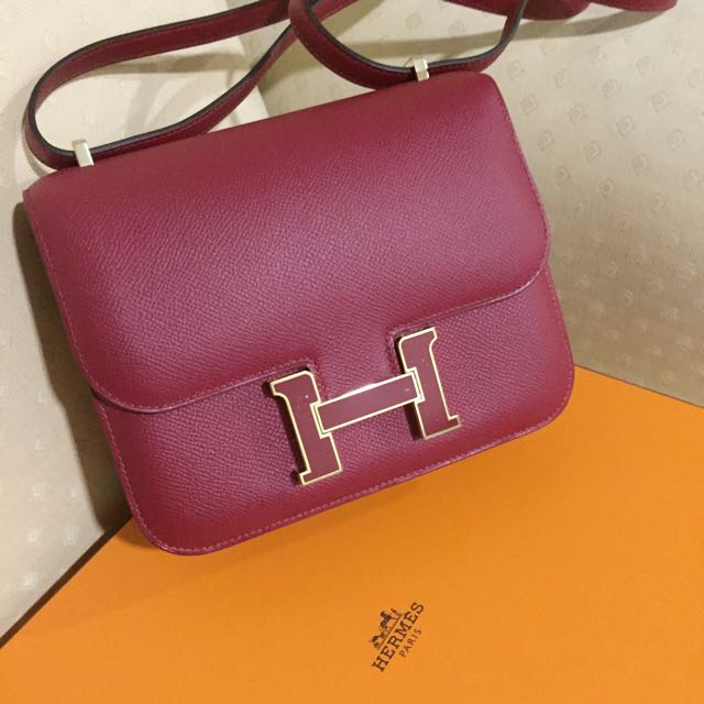 Hermes Constance 18 Rouge Grenat Epsom Enamel GHW, Luxury, Bags & Wallets  on Carousell