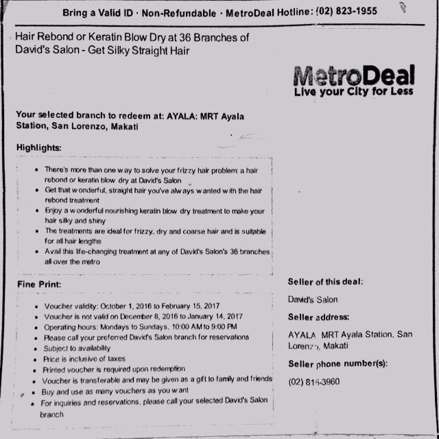 David's Salon Hair Rebond or Keratin Blow DryMetrodeal Voucher