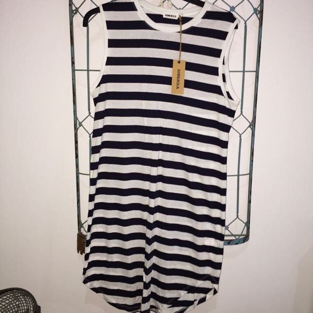 Navy And White Stripy Summer Drrss Women S Fashion Clothes On