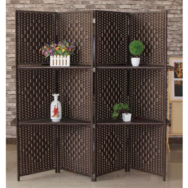 Room Divider Screen Display Shelf Partition Rattan Shelving Deco