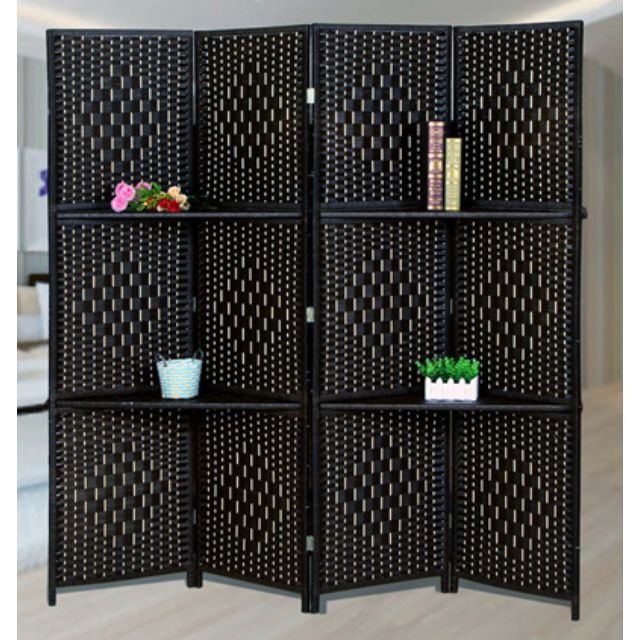 Room Divider Screen Display Shelf Partition Rattan Shelving Deco