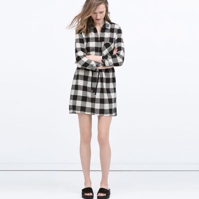 Zara black and sales white check dress