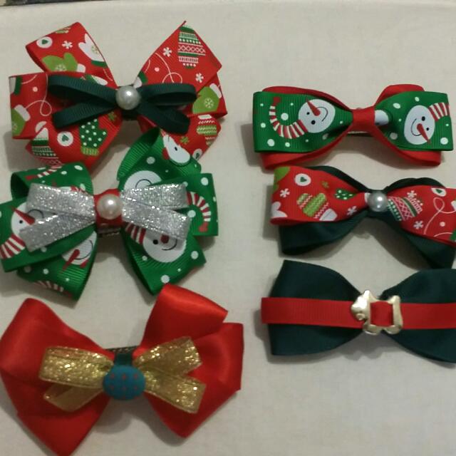 Handmade Christmas Hair Bow Clips Women S Fashion Accessories On Carousell