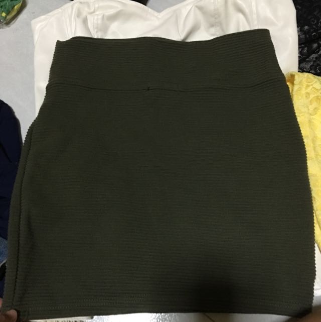 olive green bodycon skirt