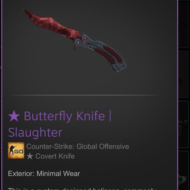 Csgo MW Butterfly Knife Slaughter, Computers & Tech, Parts