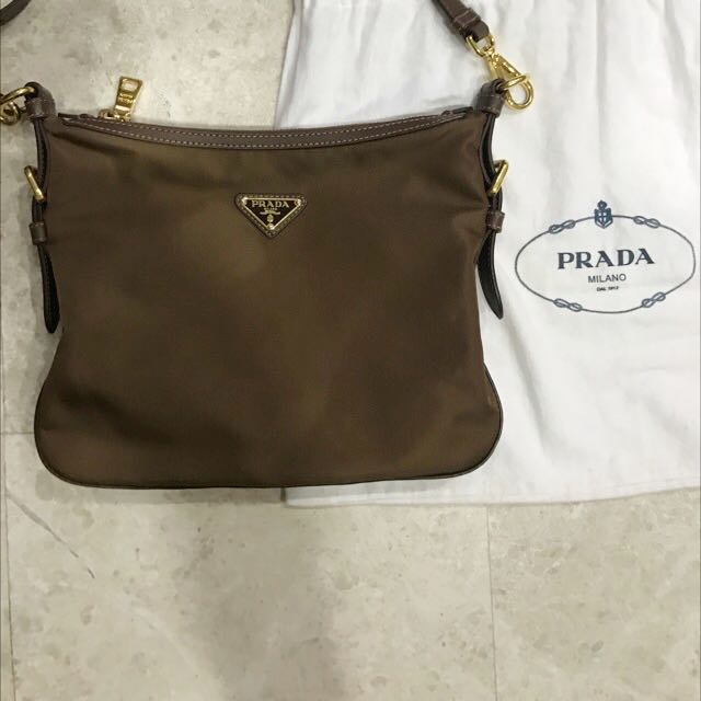 Prada BT0706 Brown Tessuto Saffian Nylon and Leather Crossbody Messenger Bag Luxury Bags Wallets on Carousell