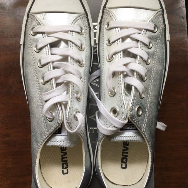silver leather converse