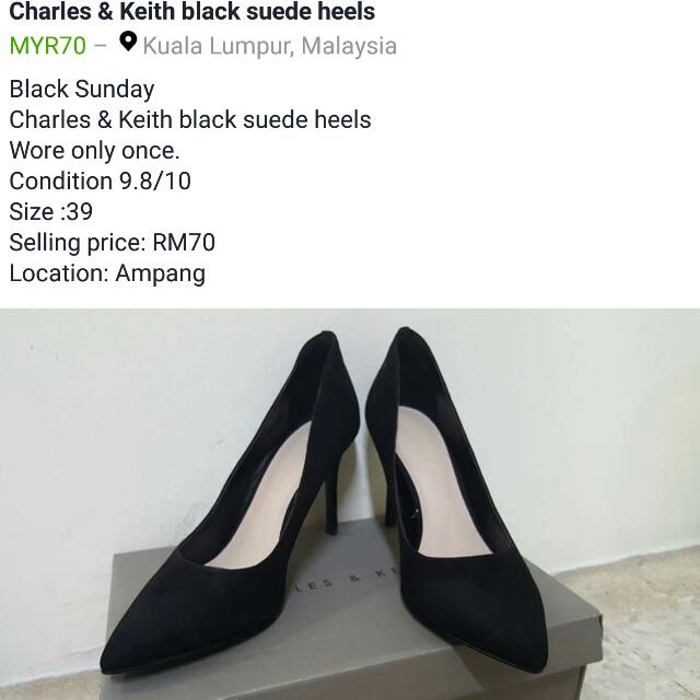 Charles \u0026 Keith black Suede Heels Size 