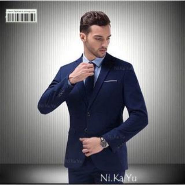 Blazer New Modric Navy Jas Pria Slimfit Korea Style Pesta Kerja