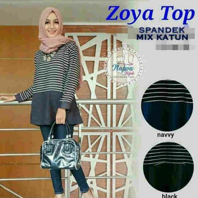 Kaos Wanita Lengan Panjang Hitam Navy Strip Lorek Garis