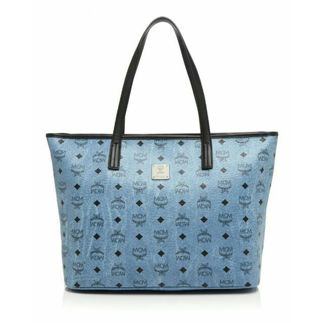 MCM blue visetos tote bag, Luxury, Bags & Wallets on Carousell